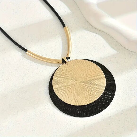 GOLD/BLACK DISC NECK CHAIN - Picture 3 of 3